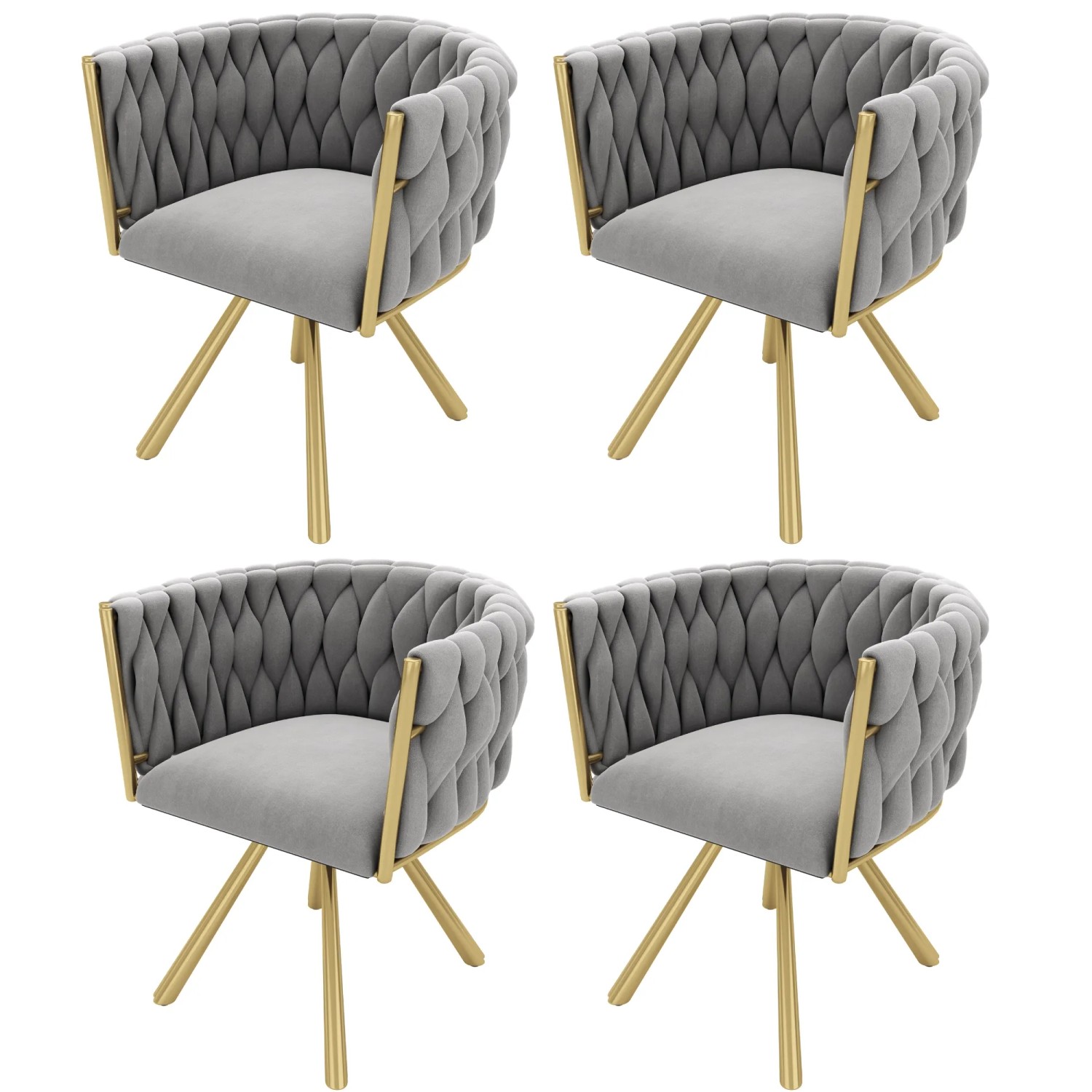Merax Samt Esszimmerstuhl 4er Set Drehbar mit Goldfarbenen Metallbeinen Grau