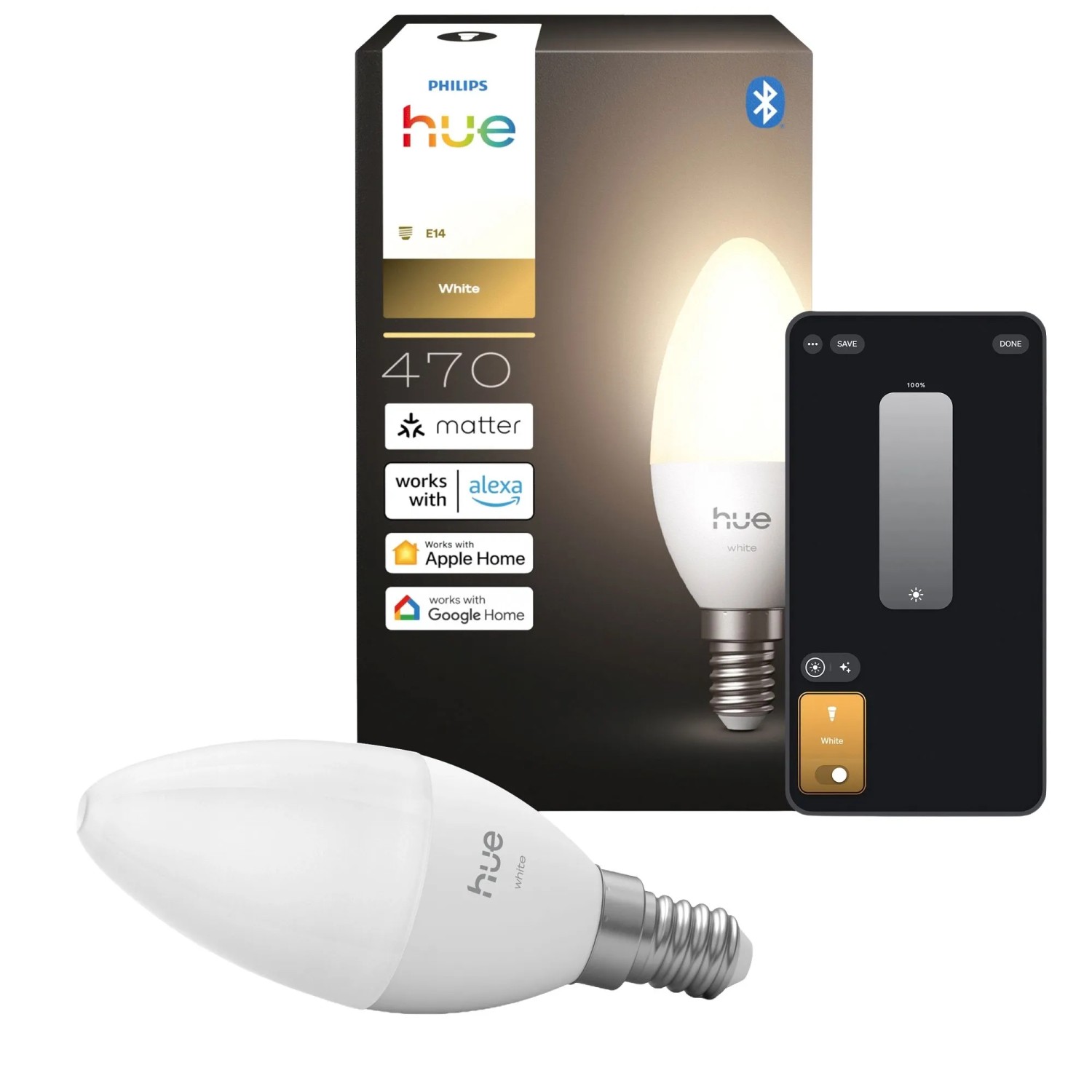 Philips Hue Leuchtmittel E14 Kerzenform 2.700 K 470,m 3,9 W