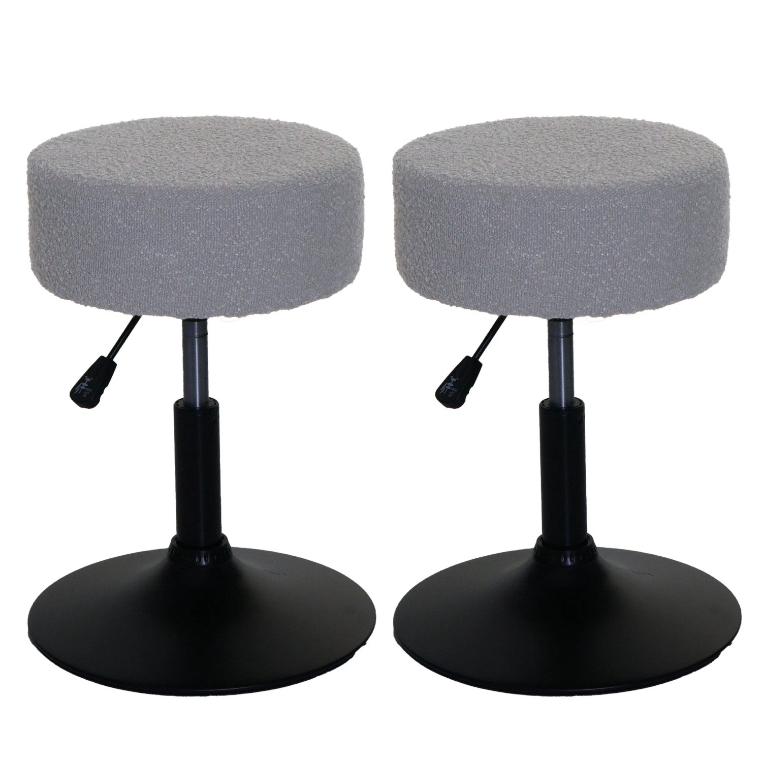 MCW 2er-Set Hocker C22 Höhenverstellbar Drehbar Ø 37cm Stoff Bouclé Grau
