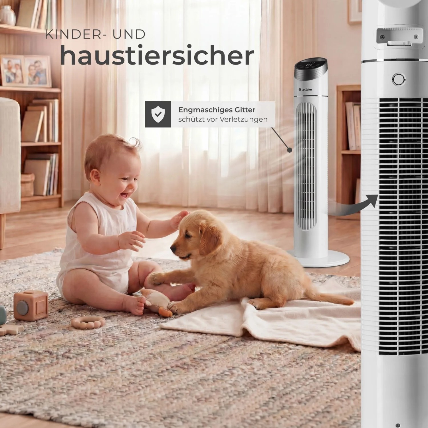 Tectake Turmventilator  Oszillierend 3 Modi und 3 Geschwindigkeitsstufen  31 x 31 x 90 cm Weiß_8