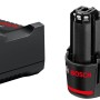 Bosch Professional Akku-Starterset mit Ladegerät und zwei 12V Akkus.