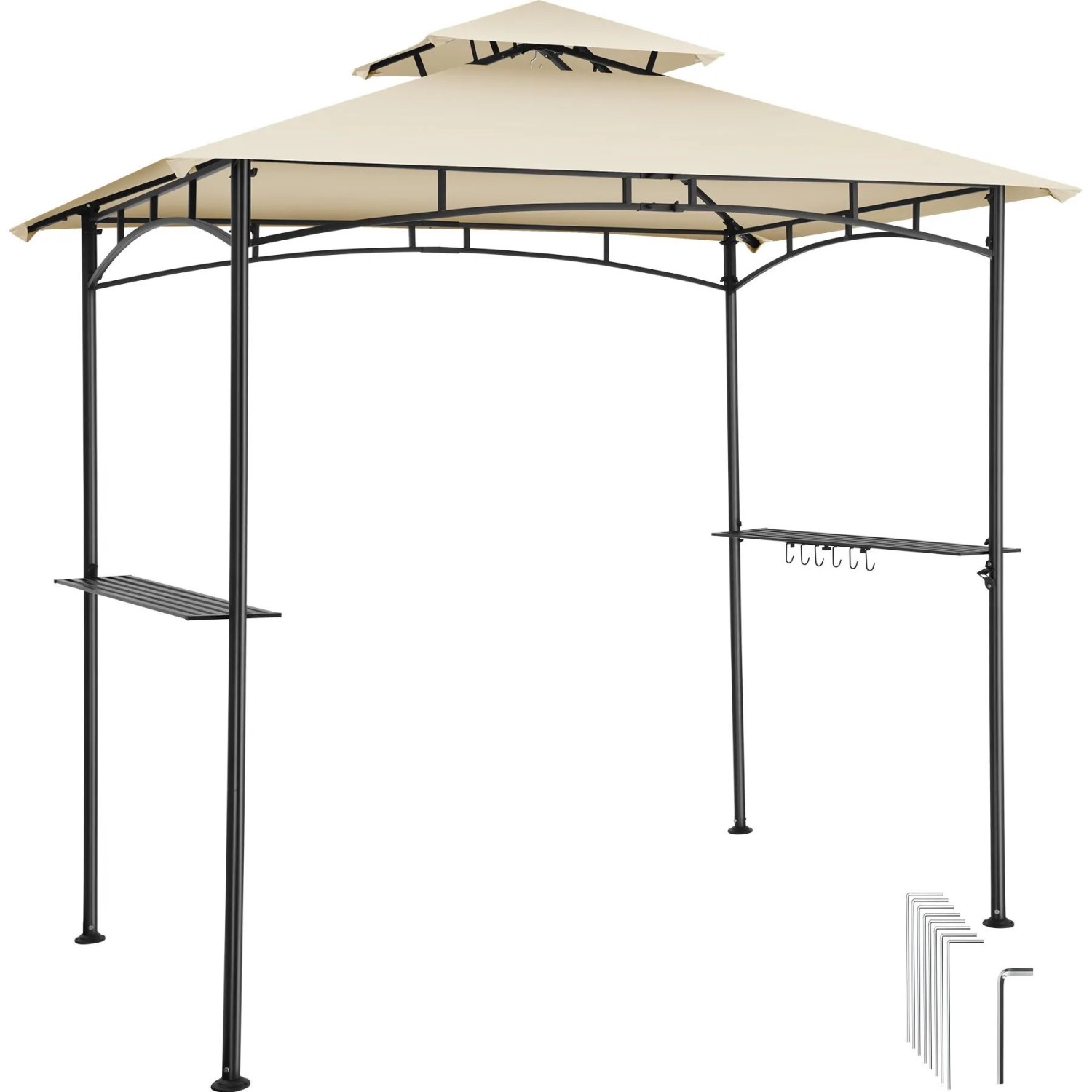 Tectake Grillpavillon Maracaibo Wetterfest Mit Uv Schutz Doppeldachsystem  Flaschenöffner Am Gestell  240 x 150 x 250 cm Sand