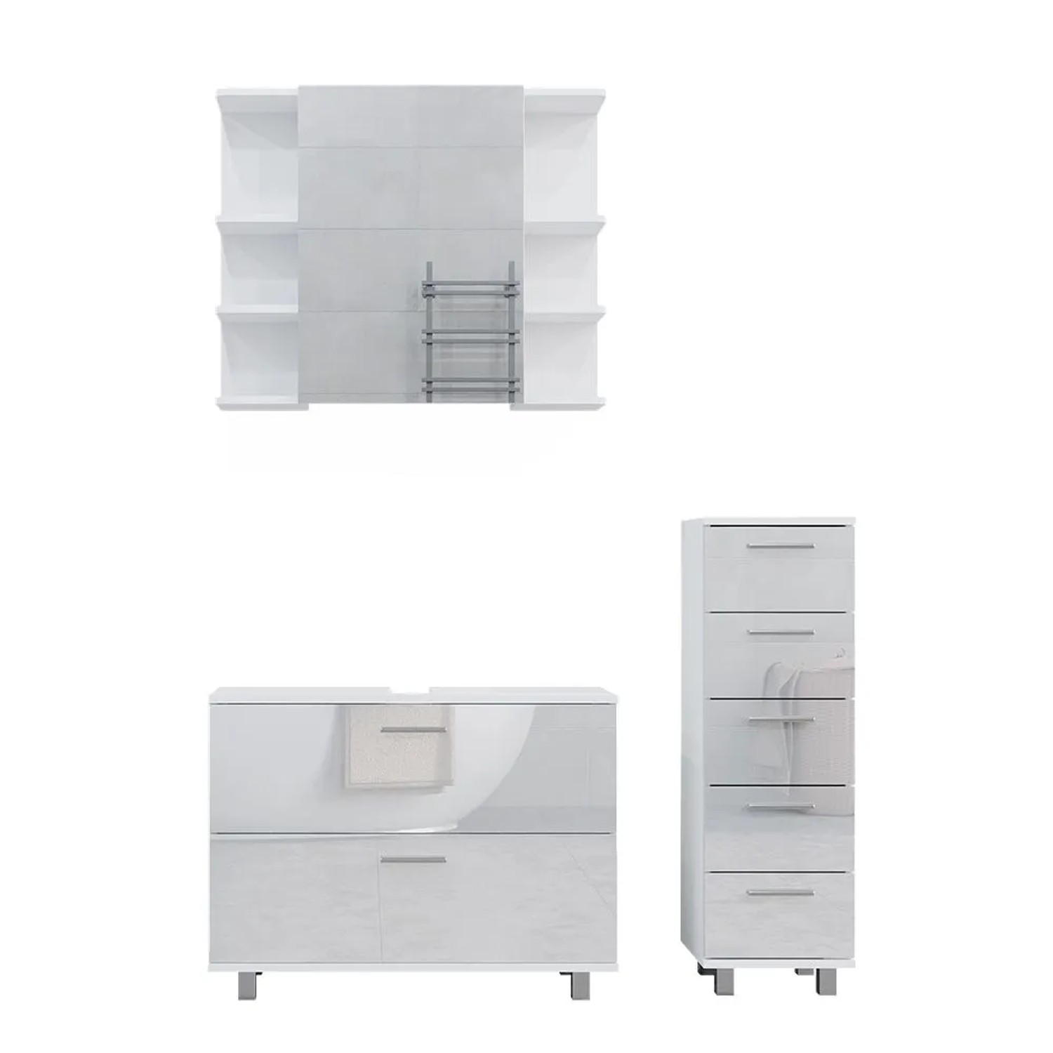 Vicco Badmöbel-Set Ilias Weiß Hochglanz 80 x 61 3-teilig