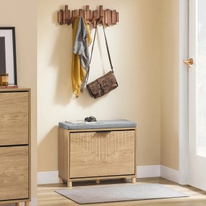 SoBuy Schuhbank FSR199-N mit Sitzfläche und Schuhregal in Sonoma Eiche, 60x50x24cm.