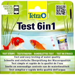 Tetra Pond Wassertest 6in1 zur schnellen Prüfung der Teichwasserqualität mit Teststreifen.
