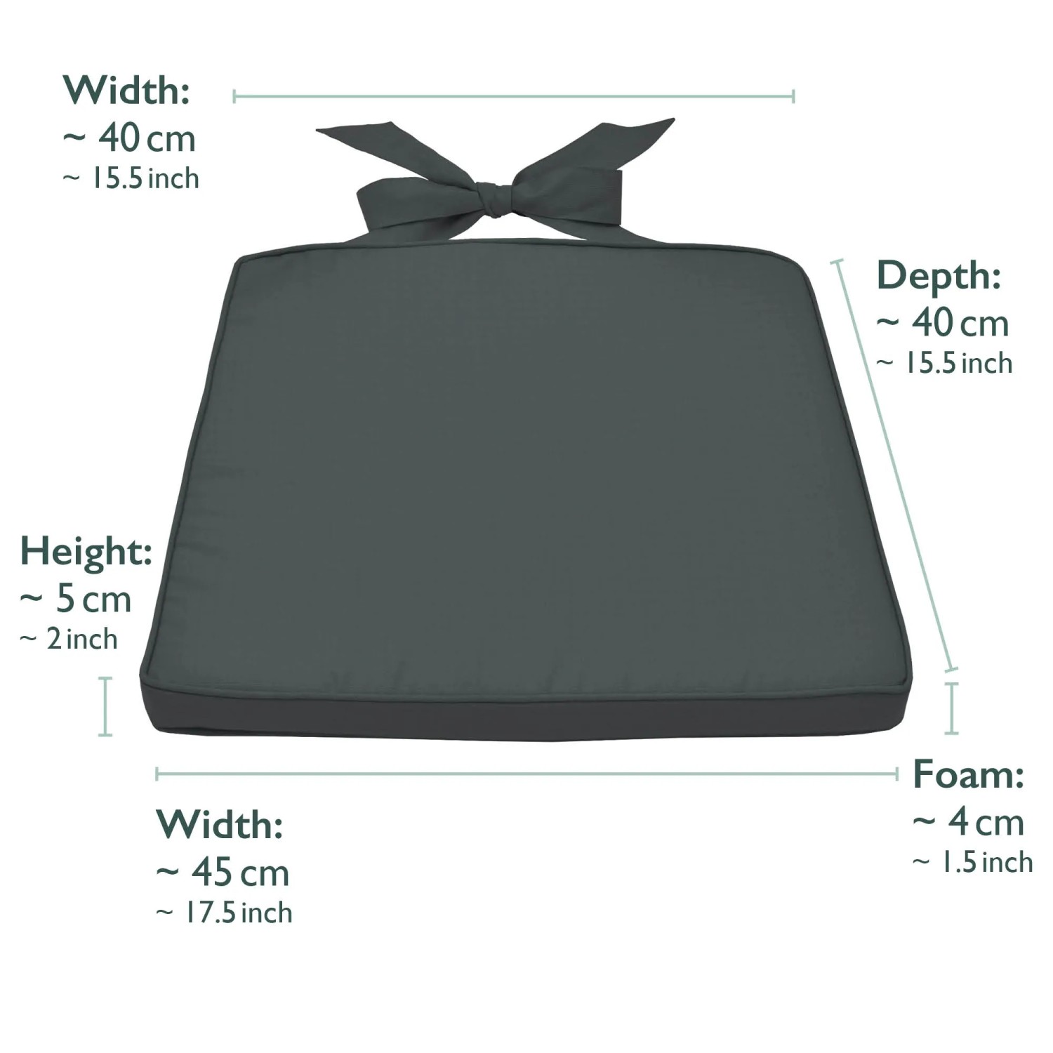 4er Set Beautissu Pia Stuhlkissen 45x40cm in Graphitgrau mit Befestigungsbändern.