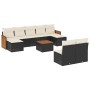 vidaXL 10-tlg. Garten-Sofagarnitur aus Poly Rattan, schwarz, mit cremefarbenen Kissen.