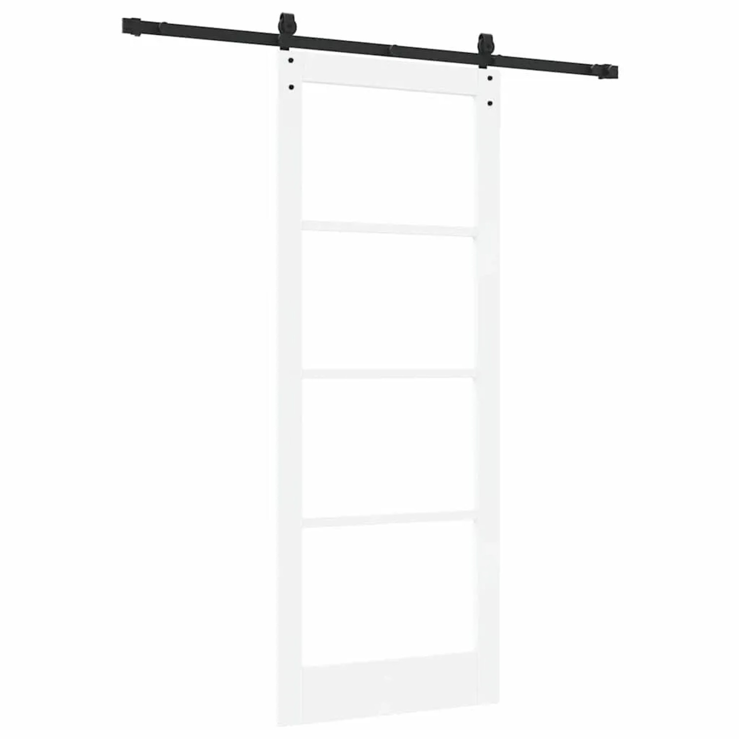 Weiße vidaXL Schiebetür aus Massivholz Kiefer und Glas mit schwarzer Laufschiene. Ideal für Innenräume.