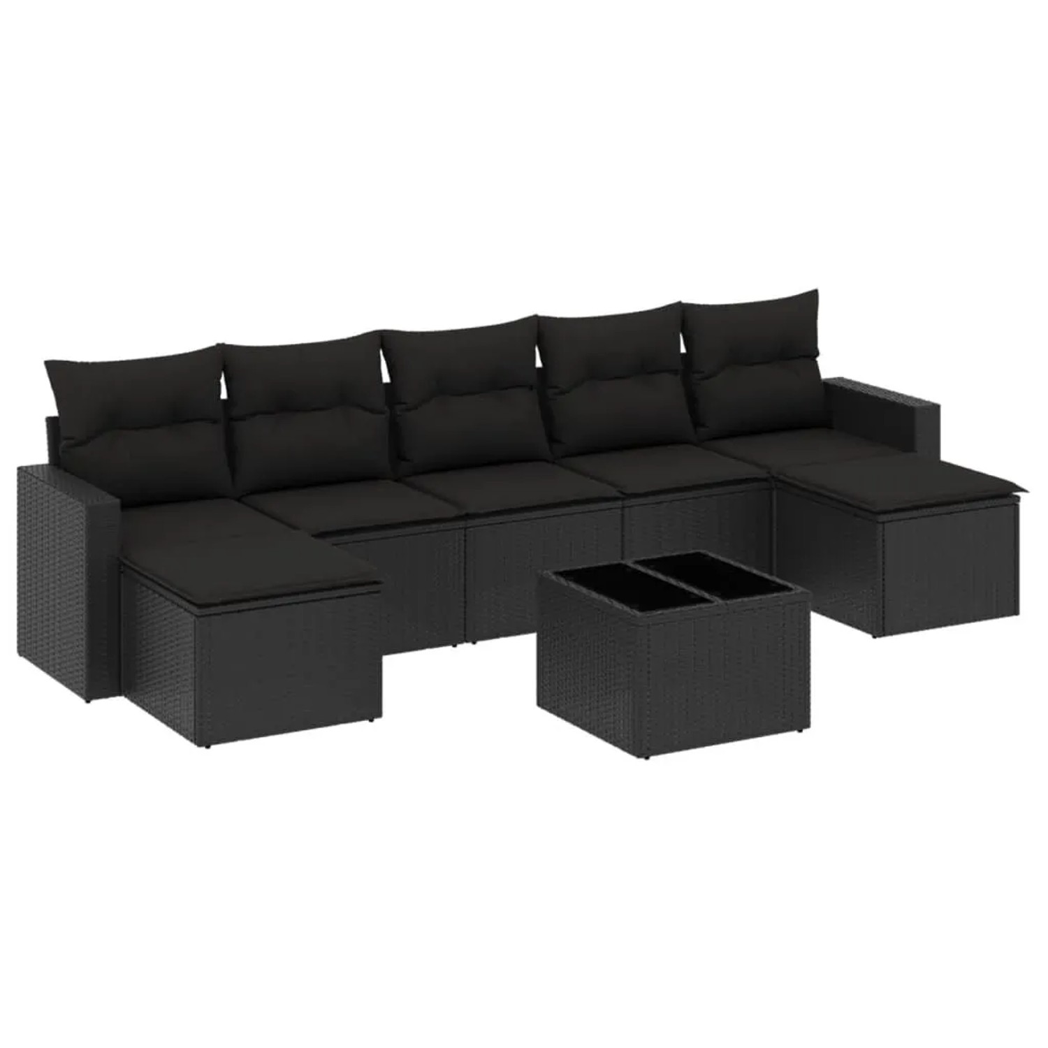 vidaXL 8-Tlg Garten-Sofagarnitur mit Kissen Schwarz Poly Rattan 3251682