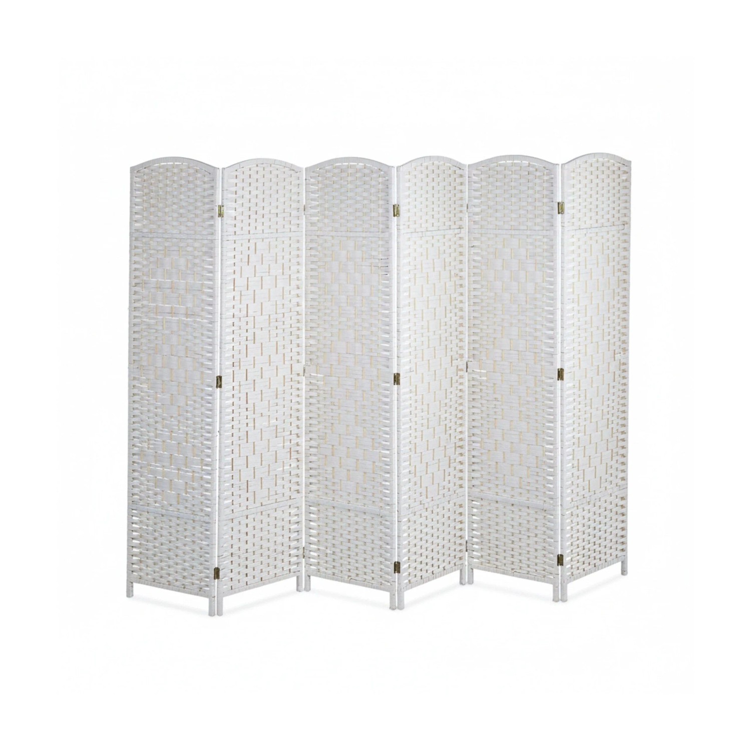 Relaxdays Paravent Holz Papierseil Weiß 6-teilig Faltbar Freistehend 170 cm x 240 cm x 2 cm 6,6 kg