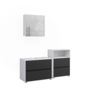 Vicco Badmöbel-Set Maltin, 3-teilig, weiß/anthrazit: Waschbeckenunterschrank, Spiegelschrank, Midischrank.