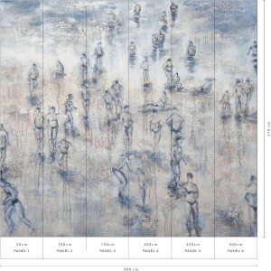 Erismann Fototapete Guido Maria Kretschmer Tag am Meer, blau-graues Design mit Menschen, 3,0x2,7m.