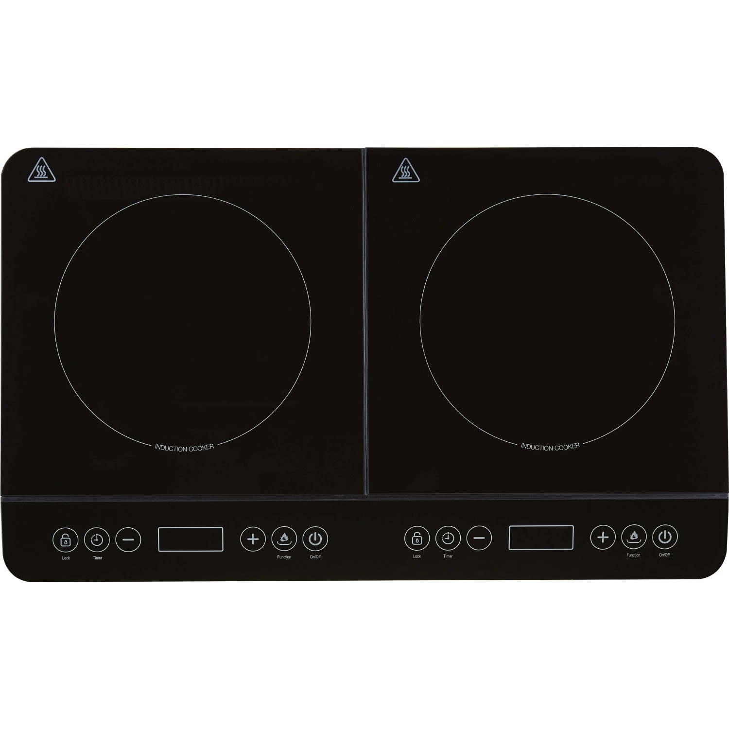 Schwarzes 2er Induktionskochfeld mit Touch-Bedienfeld und 3500 Watt Leistung.