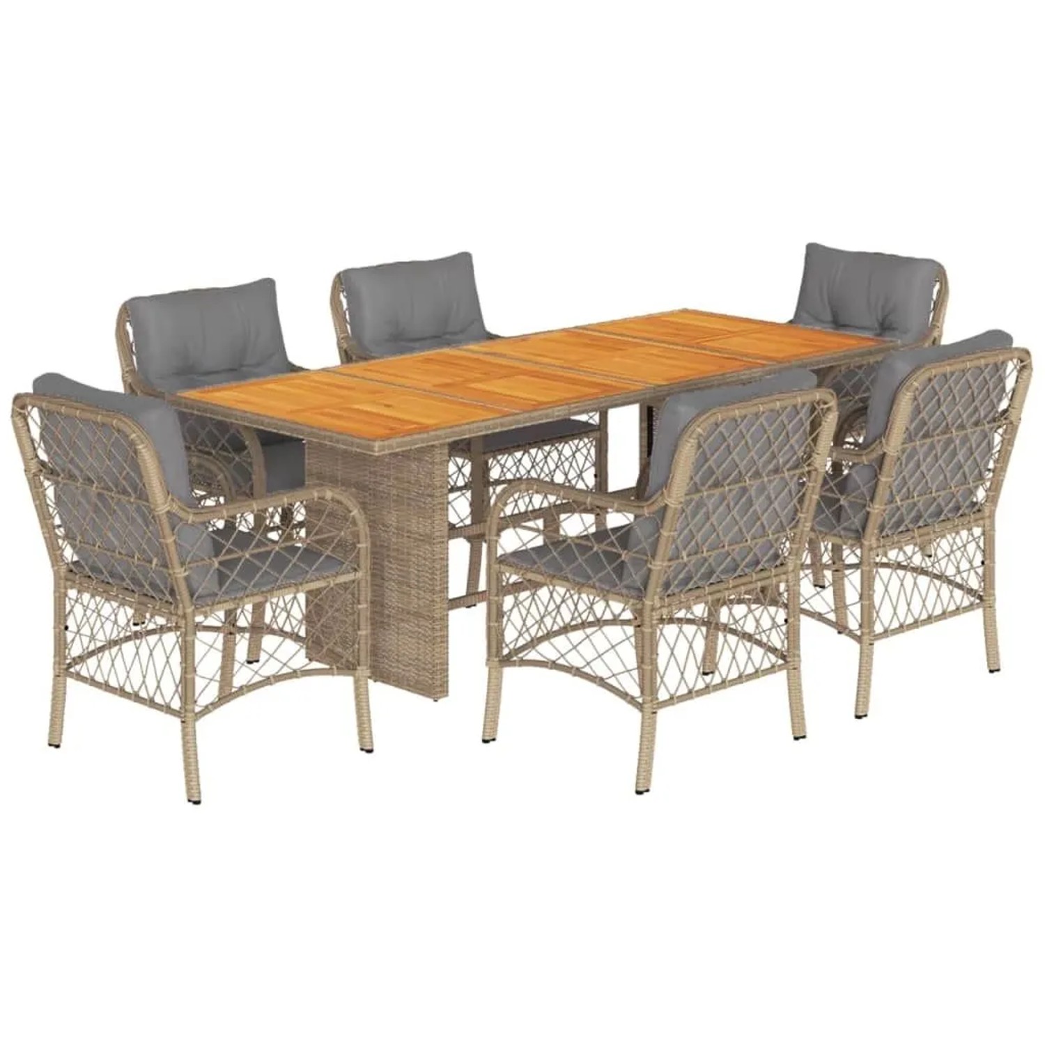 vidaXL 7-Tlg Garten-Essgruppe mit Kissen Beigemischung Poly Rattan 3212078