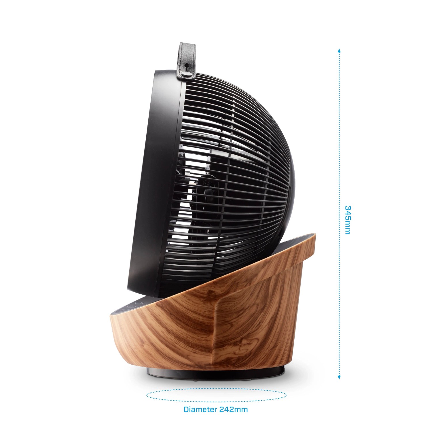 Clean Air Optima Ventilator CA-403 Smart mit Holzdesign, seitliche Ansicht.