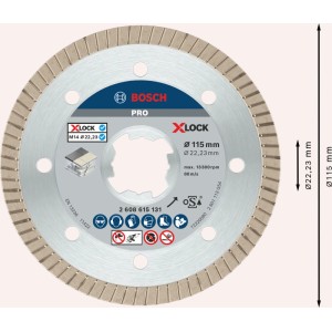 Bosch X-Lock Diamanttrennscheibe für Keramik, Ø 115 mm, Bohrung 22,23 mm.