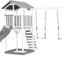 Axi Beach Tower Spielturm mit Doppelschaukel und grauer Rutsche, 349x357x242 cm.