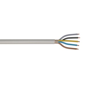 Graue Emskabel Mantelleitung NYM-J 5G10 mit fünf farbigen Adern. Ideal für Feuchtraumleitungen.