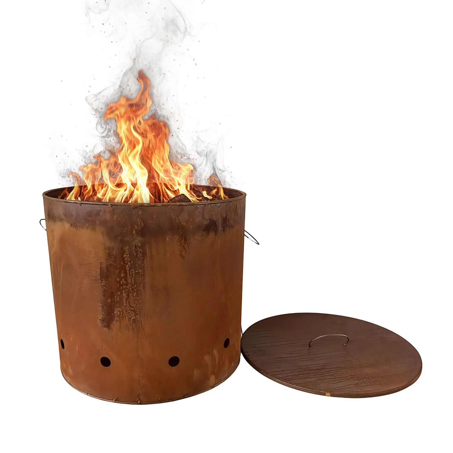 Relaxdays Feuertonne Cortenstahl Rotbraun Mit Deckel XL 45 cm x 49,5 cm 16 kg