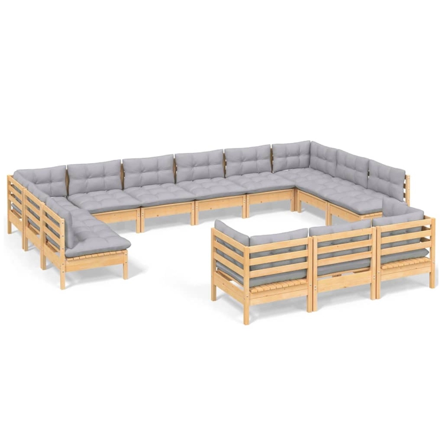 vidaXL 13-Tlg Garten-Lounge-Set mit Grauen Kissen Kiefernholz 3097282