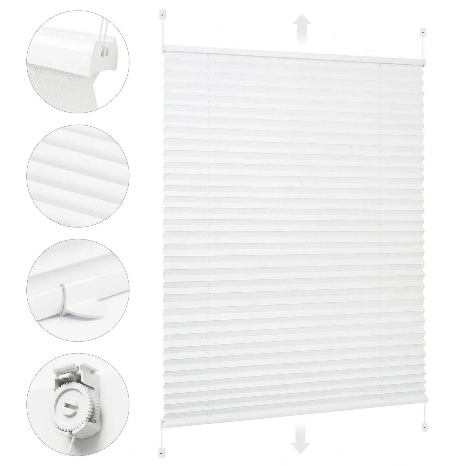 Sekey Plissee ohne Bohren Klemmfix Verstellbar Spannung Weiß 75x150cm