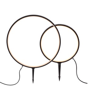 Set schwarze LED Erdspießleuchten Zirkulu für Gartenbeleuchtung.