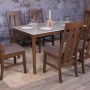 6er-Set: MCW Esszimmerstühle M58, dunkles Holzgestell, taupefarbener Stoffbezug, hohe Rückenlehne.