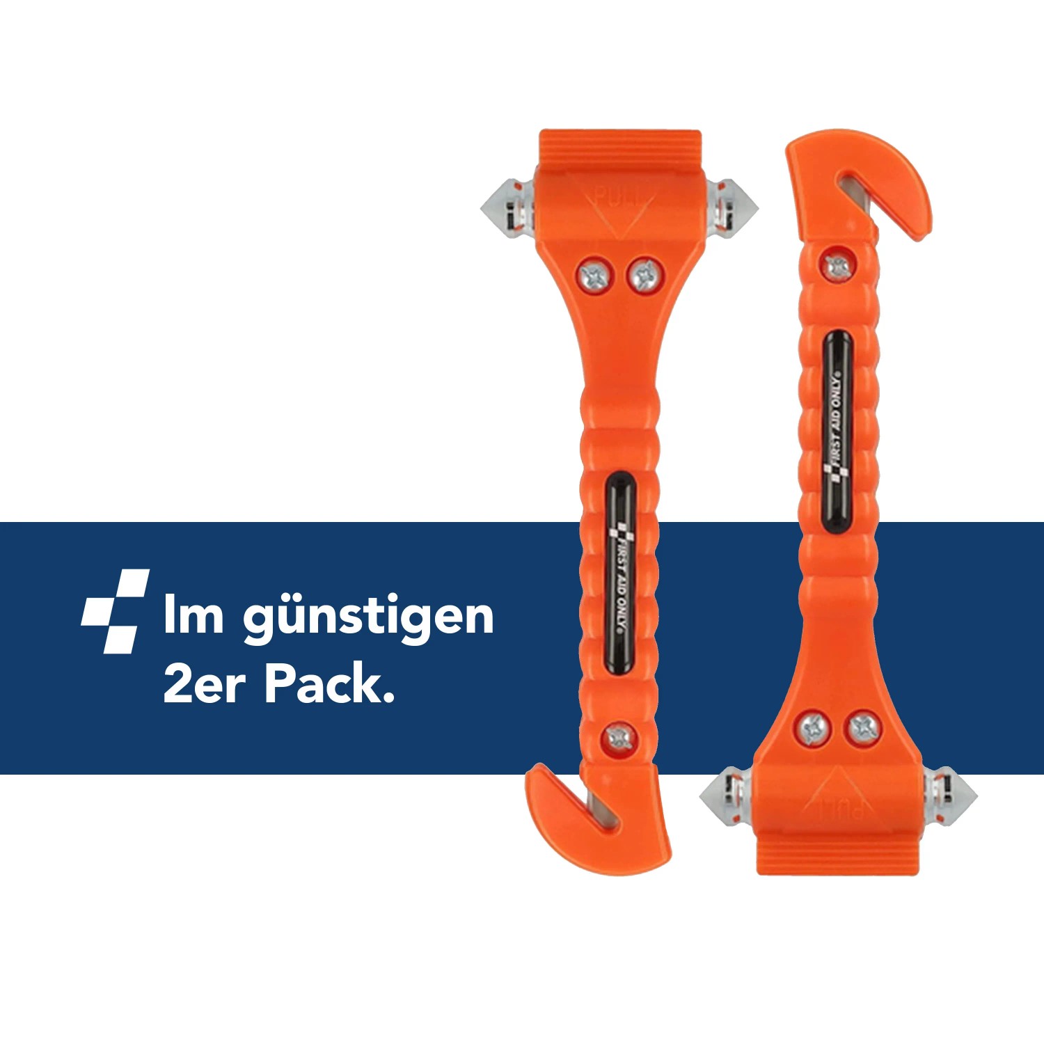 2er Set First Aid Only Notfallhammer mit Gurtschneider, neonorange.