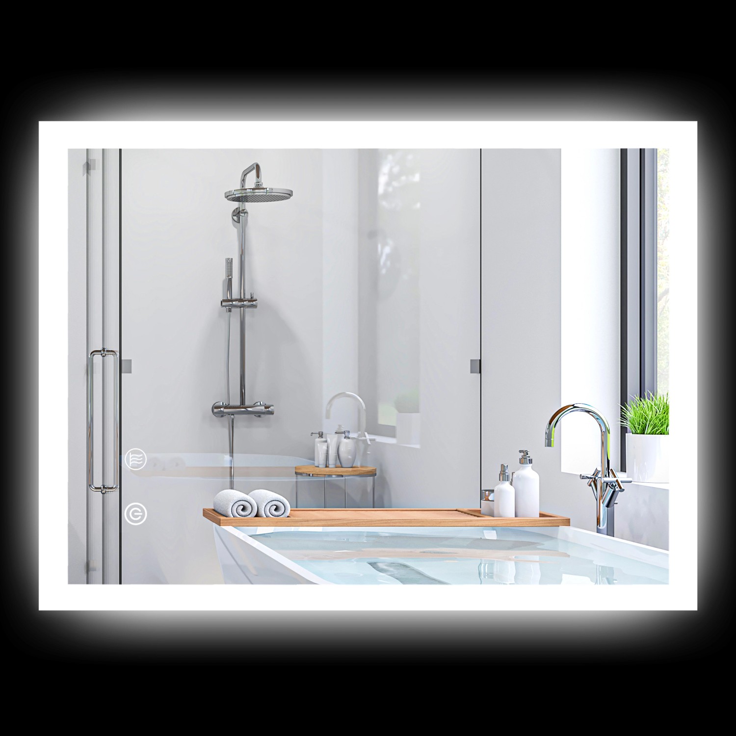 Kleankin Badezimmerspiegel Glas Metall Weiß 70L x 50B x 3H cm günstig online kaufen