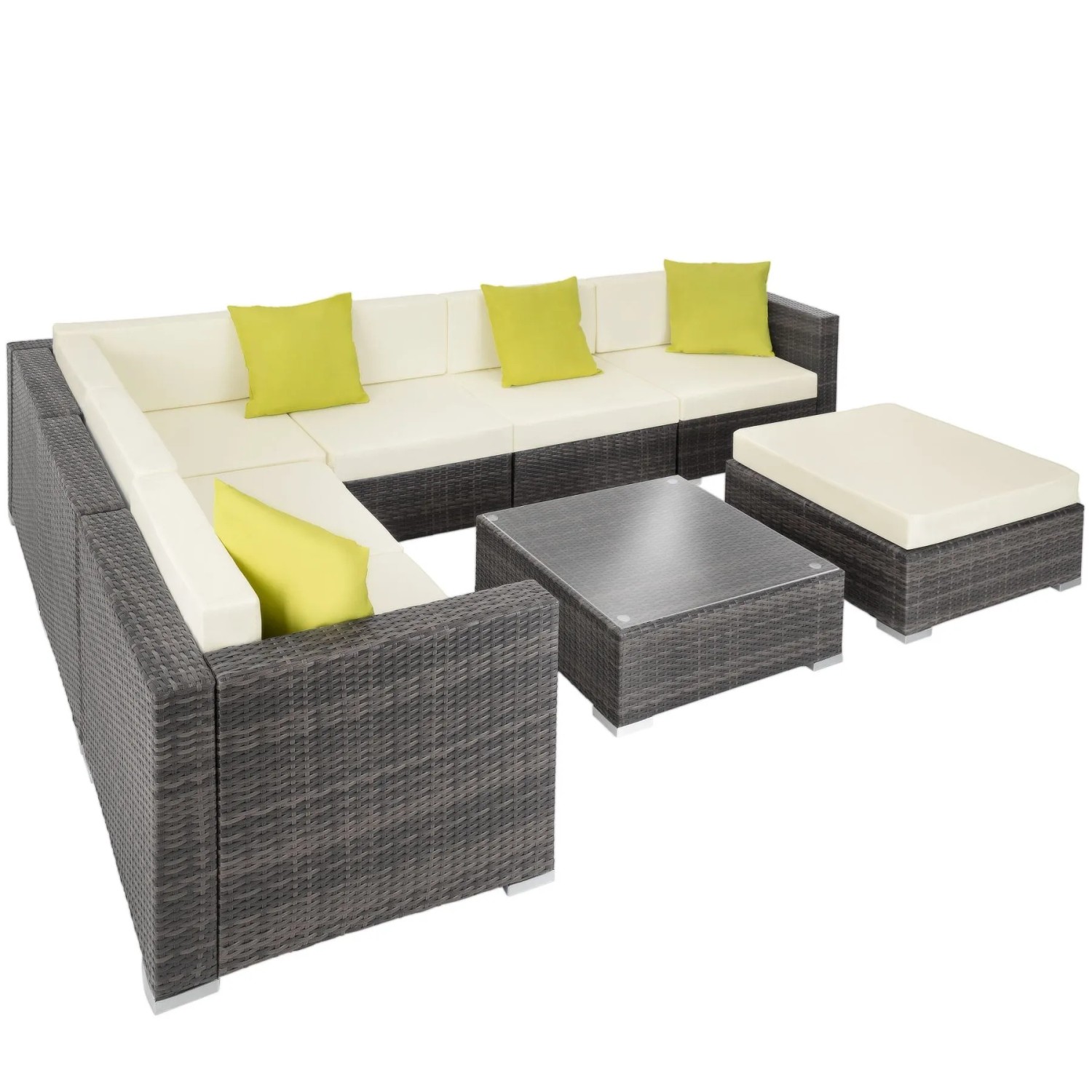 Tectake Aluminium Rattan Lounge Marbella Wetterfest und Uv Beständig Dicke Der Polster 10 cm  74 x 74 x 36 cm Grau