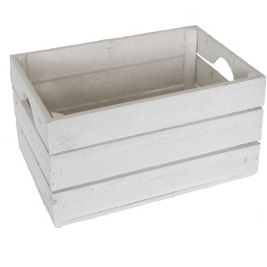 Weiße Holzkiste (15 l) mit Griffen, 35x25x18 cm, für Aufbewahrung.