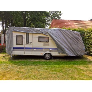 Graue DELUKE Wohnwagen Schutzhülle Gr. M aus Kunststoff, Abdeckplane für Caravan.