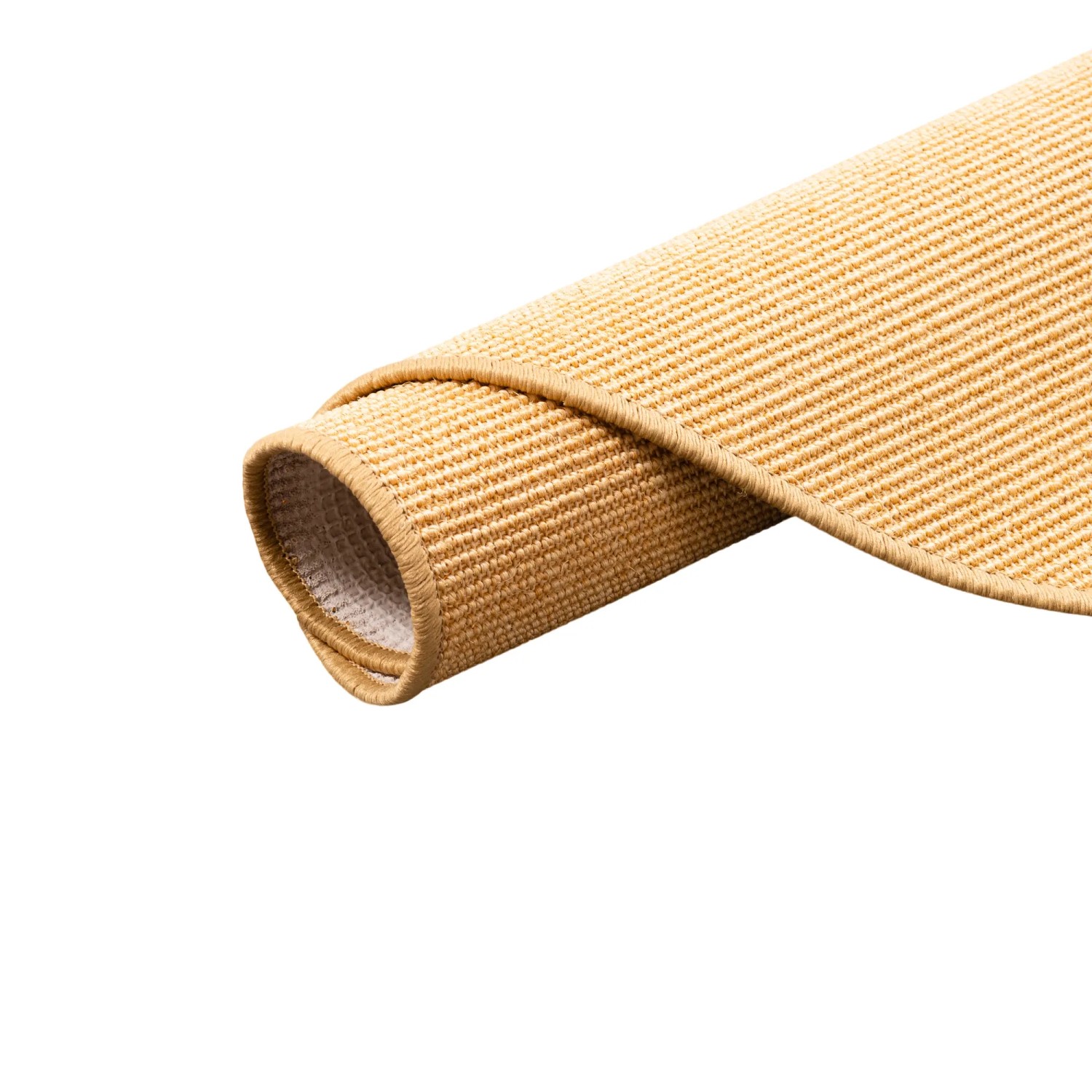 Aufgerollter, runder Sisal Teppich „Natur Honig“ (160x160cm) von Snapstyle. Kurzflorteppich.