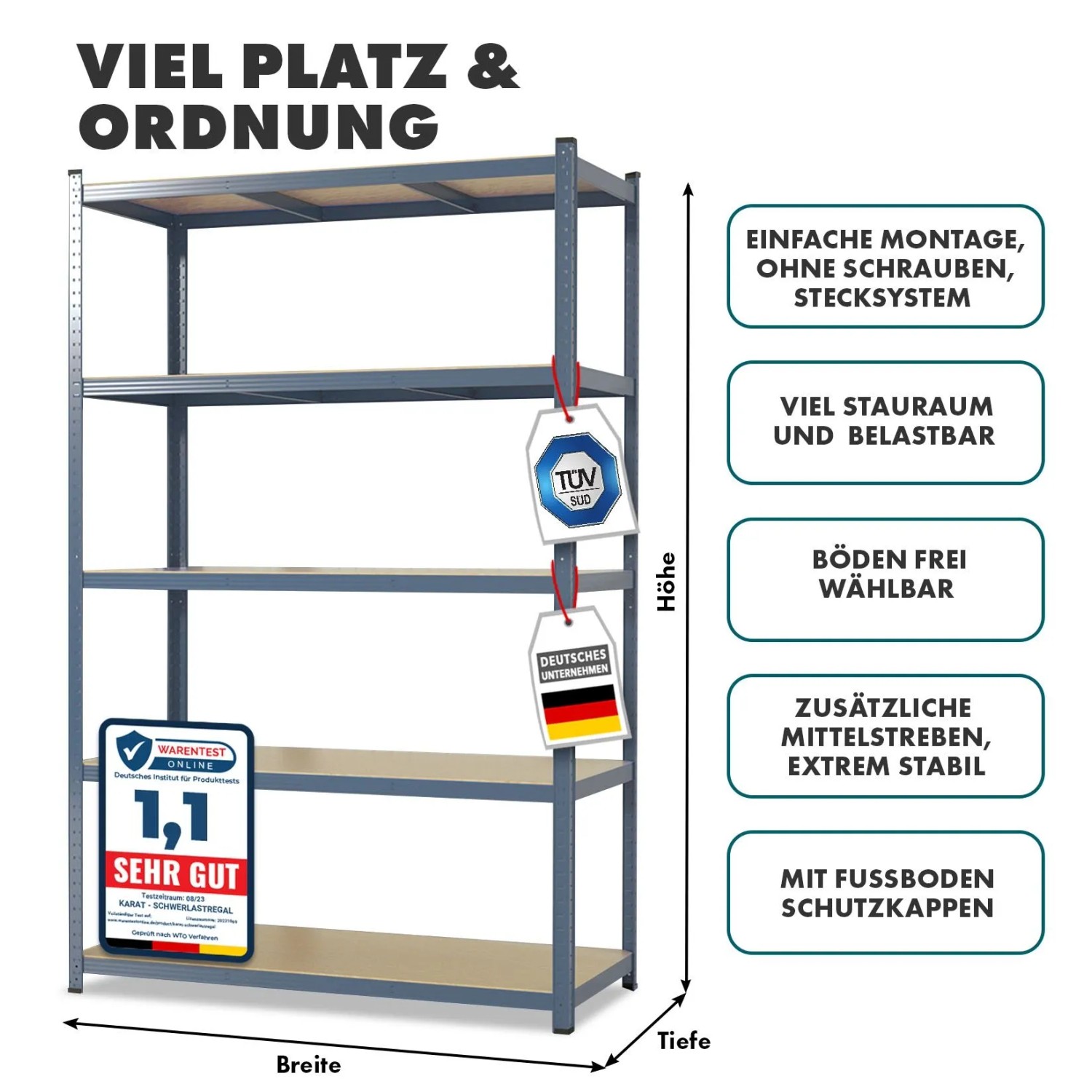 KARAT Schwerlastregal Lakota 2er Set Traglast bis 875 kg Grau 180 x 90 x 40 cm_7