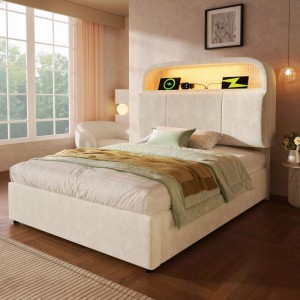 okwish Polsterbett 90x200cm mit USB C Ladestation Kinderzimmer Beige mit Matratze