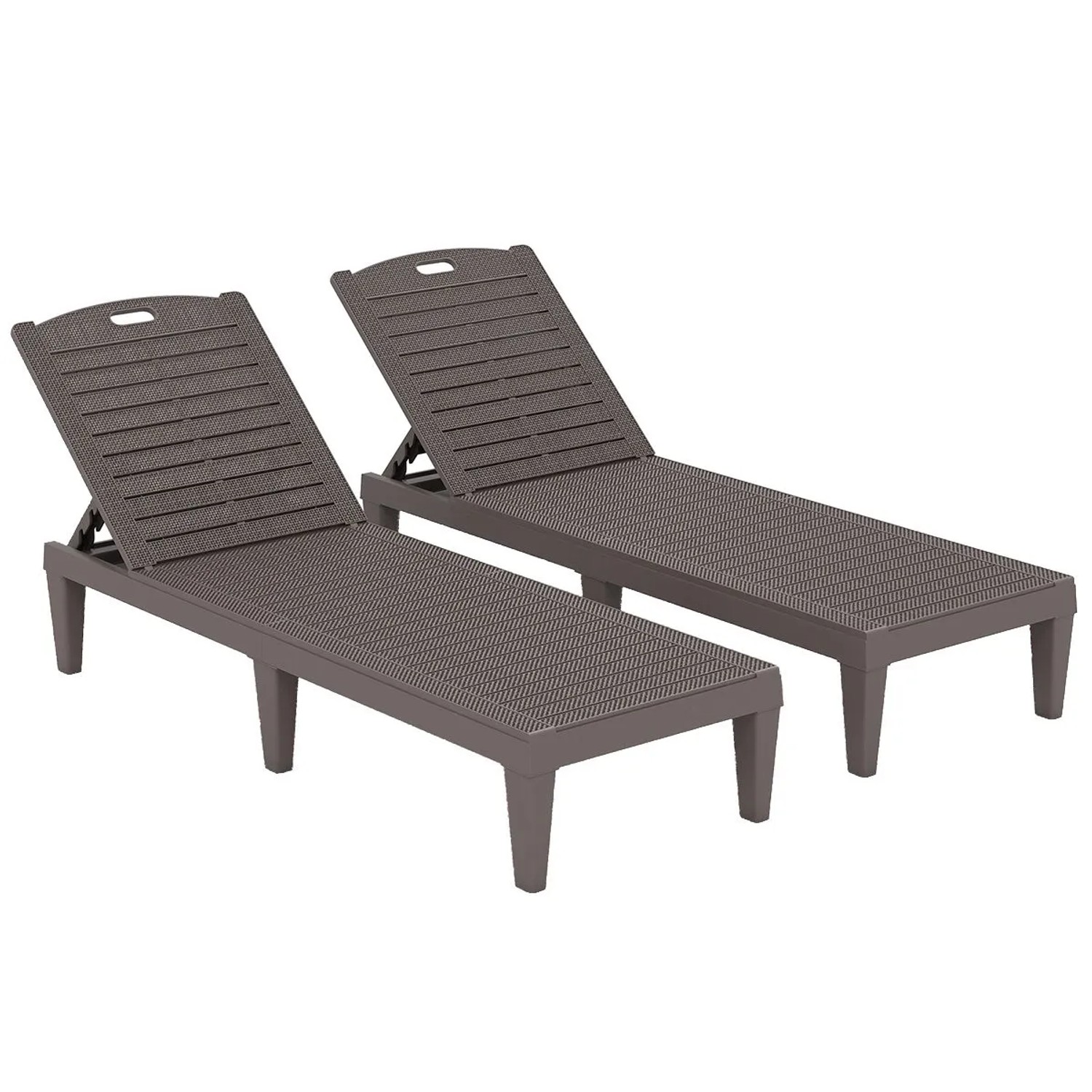 Costway 2er Set Sonnenliege Kunststoff mit Rückenlehne Braun günstig online kaufen