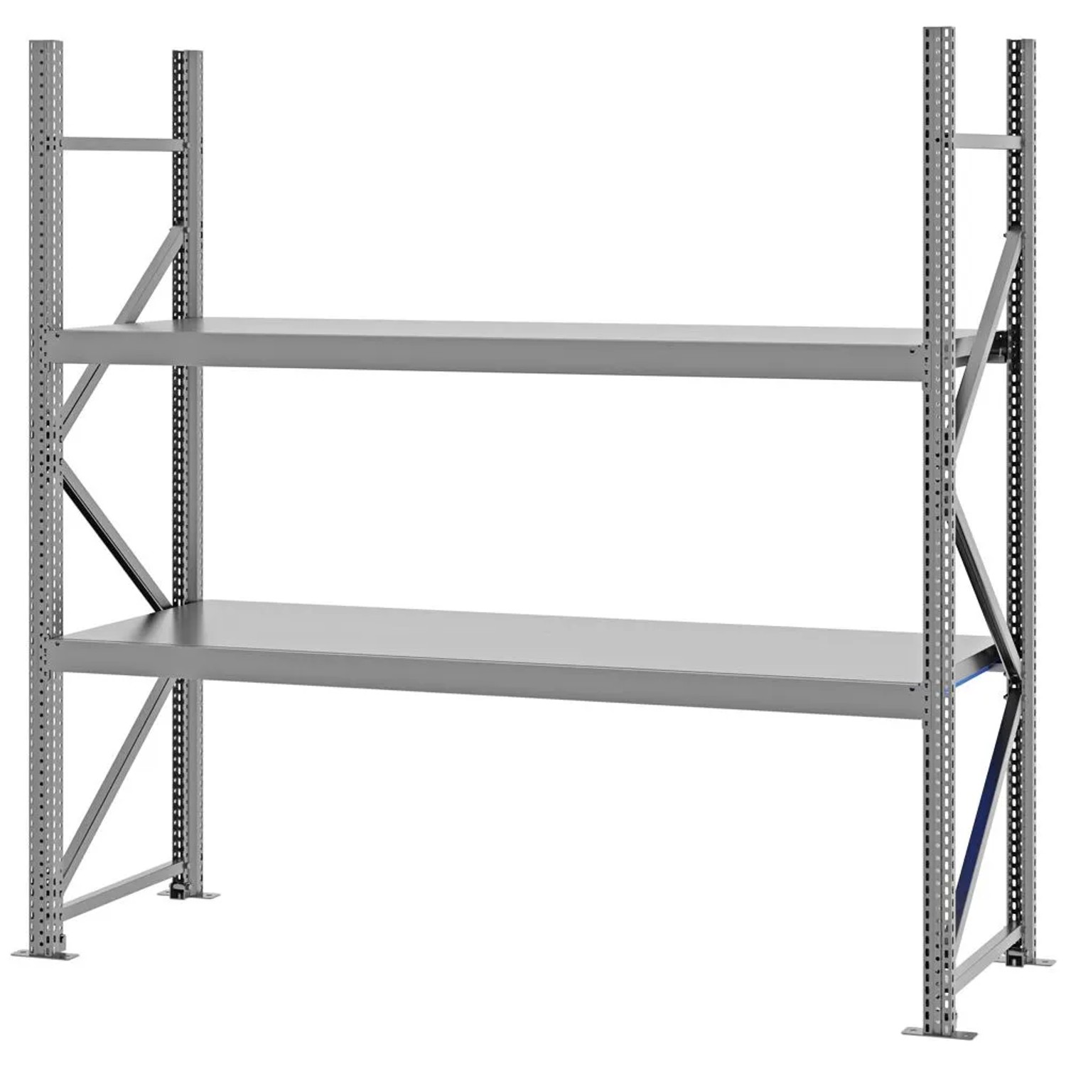 PROREGAL Weitspannregal Schraub-Stecksystem MAGNUS PRO Made In Germany Grundregal 200x200x60cm 2 Ebenen Stahlböden Fachlast 600kg Verzinkt