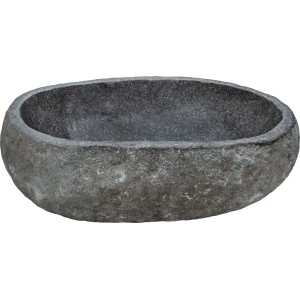 Ovales baliv Aufsatzwaschbecken WBA-7030 aus dunklem Flussstein, 40x50 cm, ohne Hahnloch.