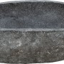 Ovales baliv Aufsatzwaschbecken WBA-7030 aus dunklem Flussstein, 40x50 cm, ohne Hahnloch.