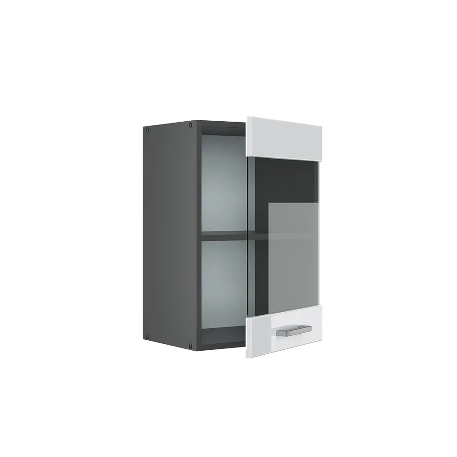 Vicco Küchenglasschrank R-Line, Hängeschrank in Weiß Hochglanz/Anthrazit, 40 cm breit.