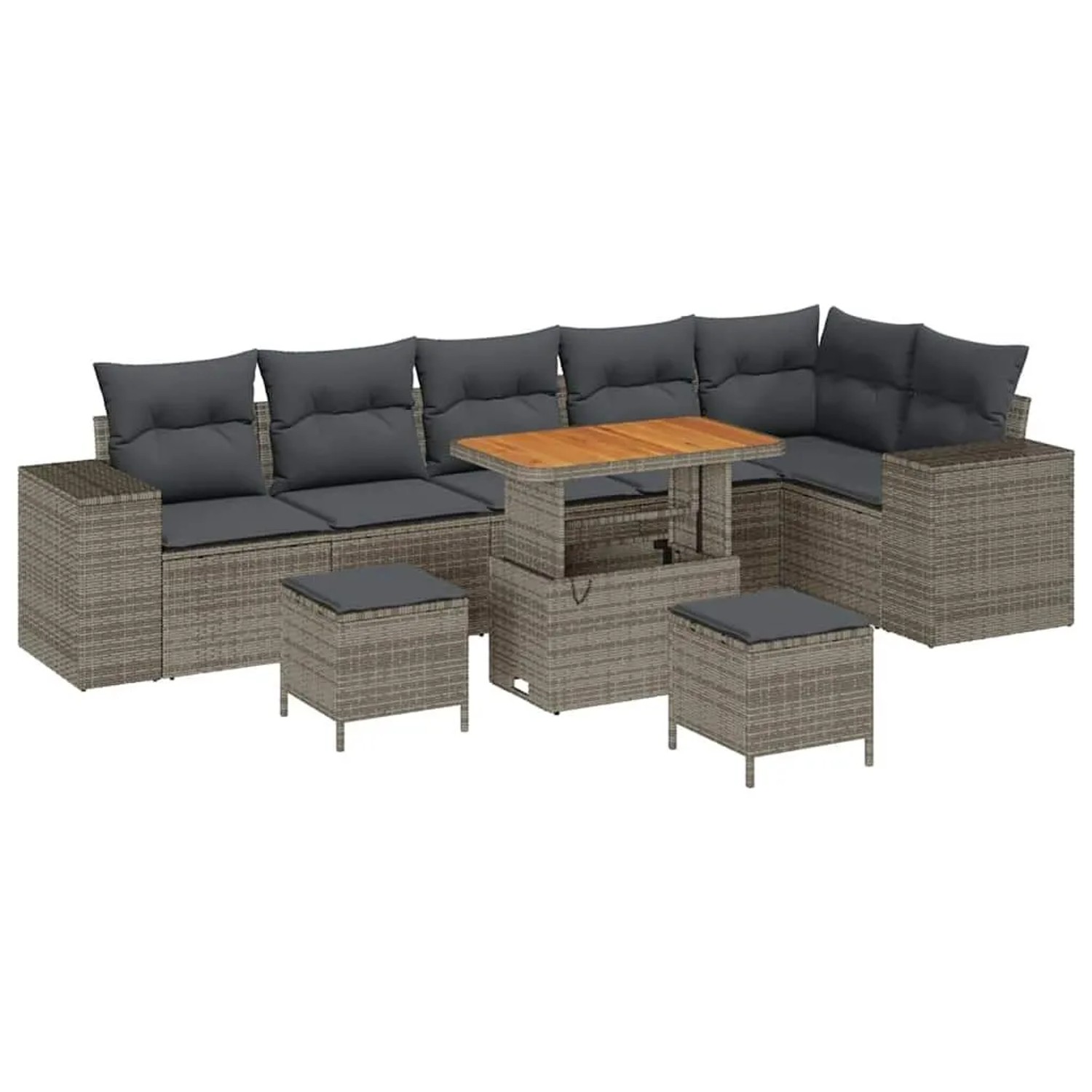 vidaXL Garten-Sofa-Set mit Kissen mit Speicher 9-Tlg Grau 3363978