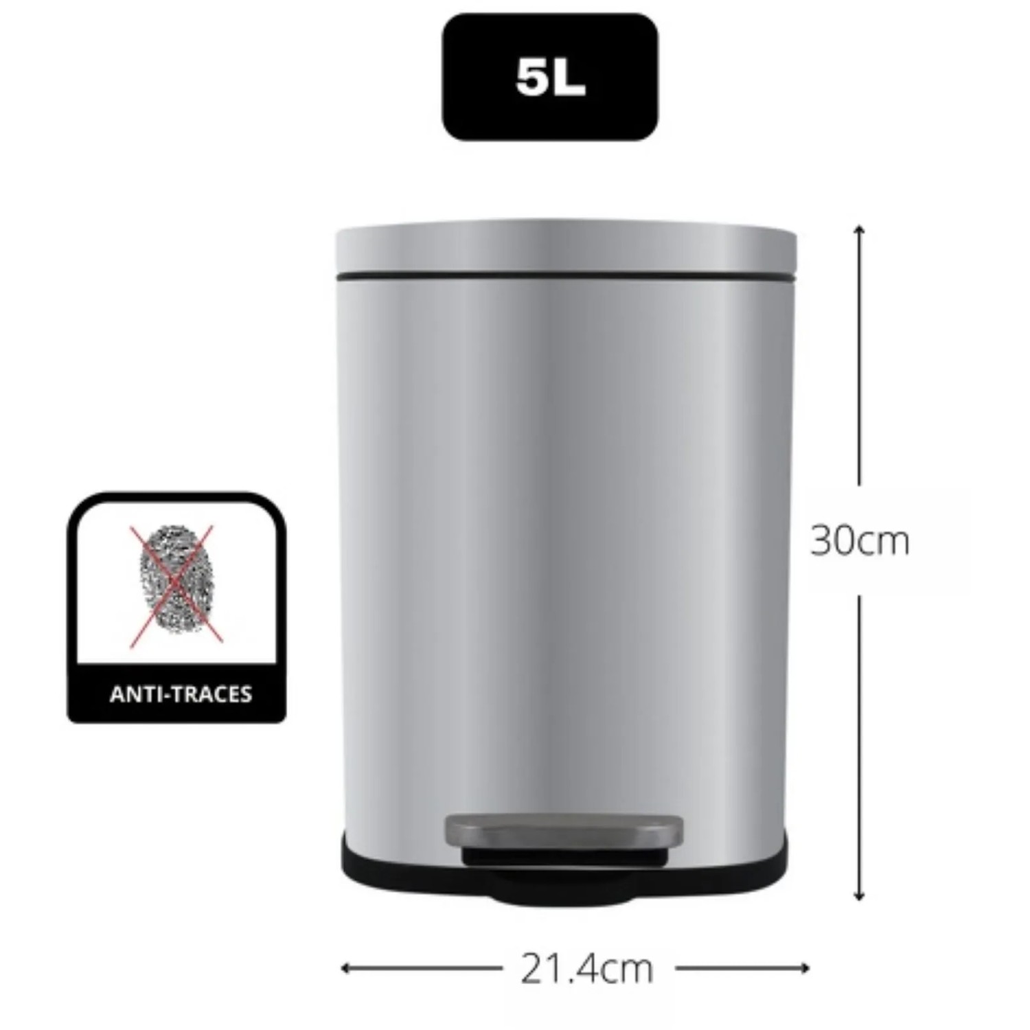 Spirella Treteimer Akira, 5 l, gebürstet, aus Metall mit herausnehmbarem Kunststoffeimer.