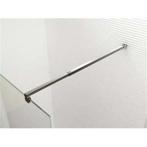 Detailaufnahme: Glaszentrum Hagen Walk-In Duschwand mit satinierter Glasfläche und silberner Stabilisationsstange.