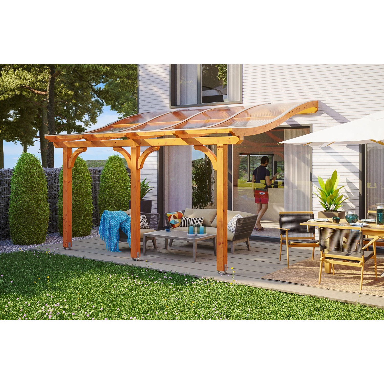 Skan Holz Terrassenüberdachung Venezia 434 x 289 cm Leimholz Eiche hell