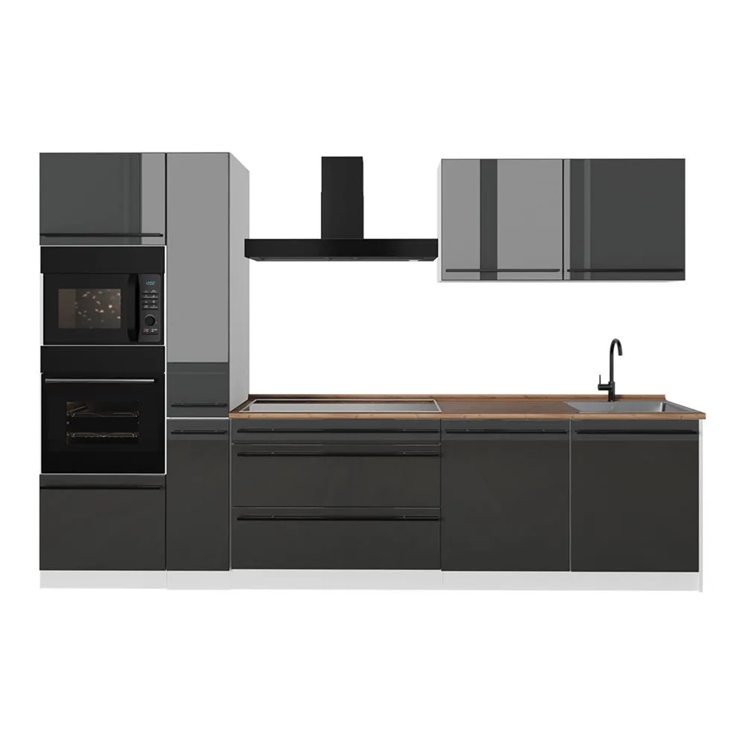 Vicco Küchenzeile R-Line Anthrazit Hochglanz/Weiß 310 x 207 Arbeitsplatte Goldkraft Eiche Art Nr 67675