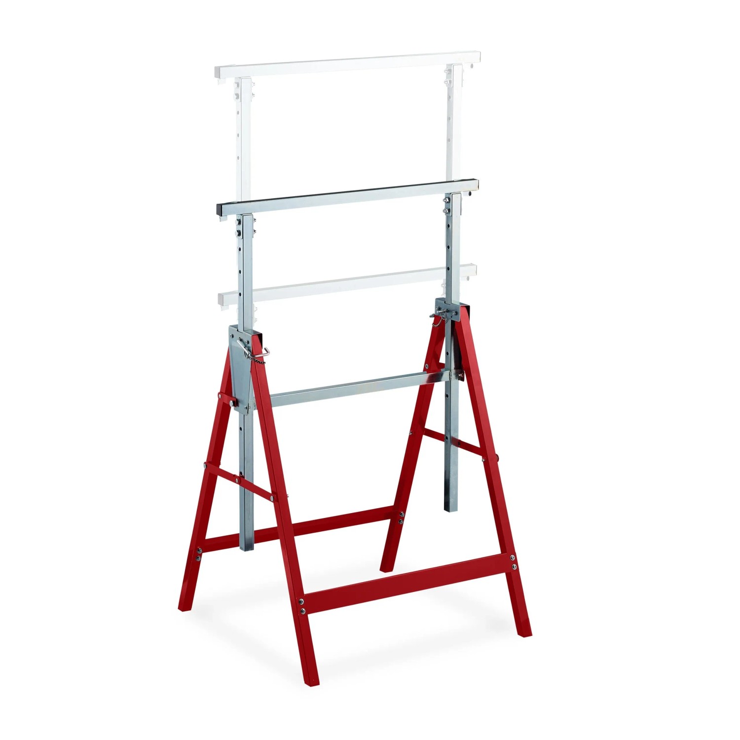 Relaxdays Klappbock Stahl Rot Silber Höhenverstellbar 130 cm x 69 cm x 58 cm