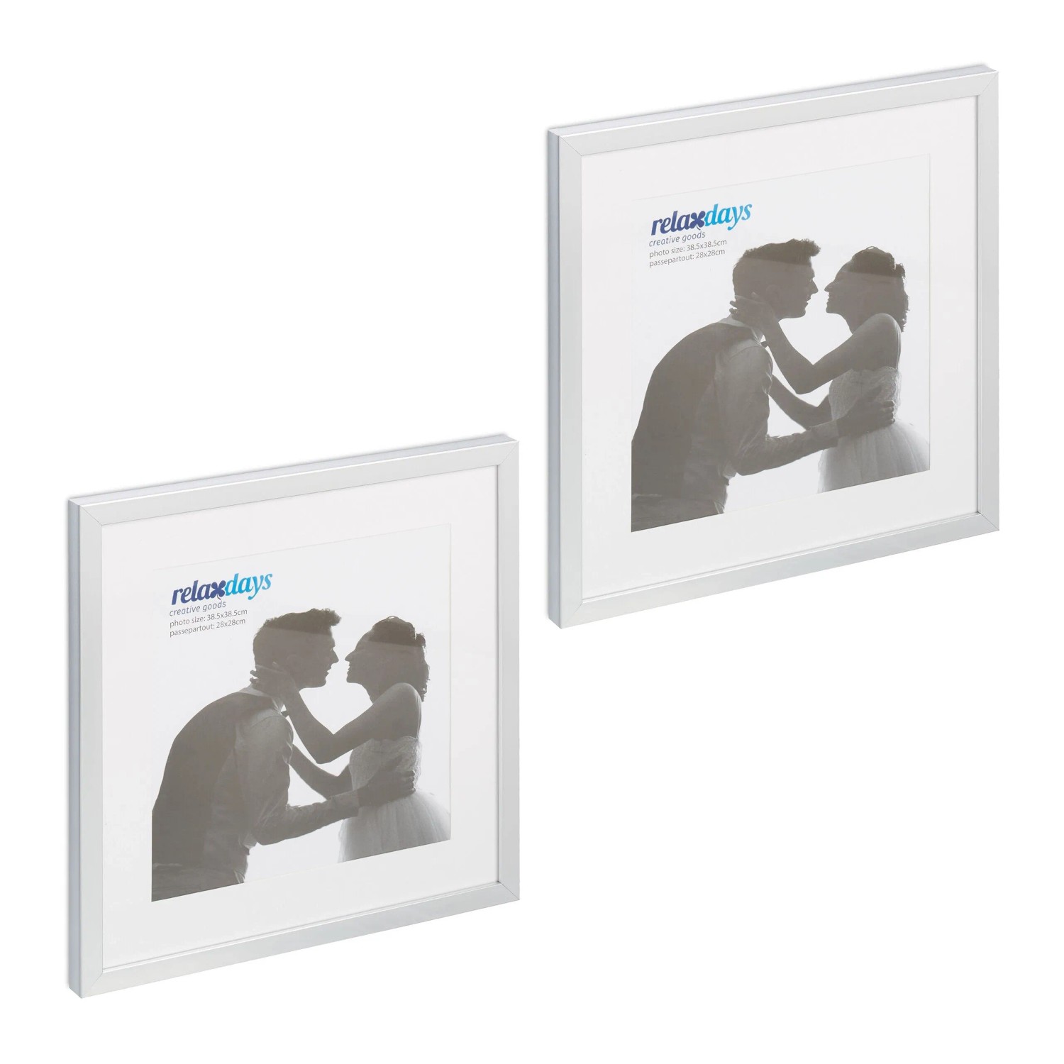 Relaxdays Bilderrahmen 2er Set Kunststoff Silber mit Passepartout Hängbar Stellbar 38,5 cm x 38,5 cm
