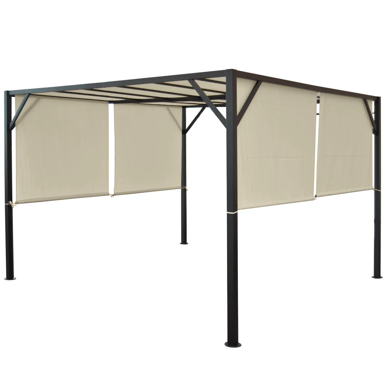 MCW Pergola Beja 4x4m mit beigem Schiebedach für Terrasse.