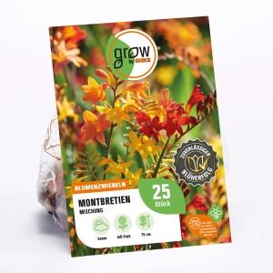 GROW by OBI Montbretien-Mischung, 25 Blumenzwiebeln für leuchtende Sommerblumen in Gelb, Orange und Rot.