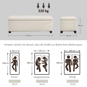 Beige HOMCOM Sitzbank mit Cord-Optik, 112x42x40 cm, Stauraum, 220 kg Tragkraft. Ideal als Polsterbank oder Hocker.